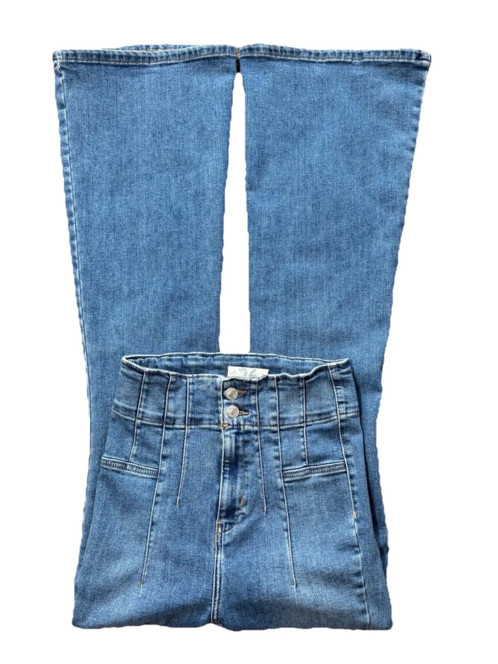 We The Free Free People Jayde Flare Jeans 26 Blue High Rise Corset Seam Stretch - Picture 3 of 12